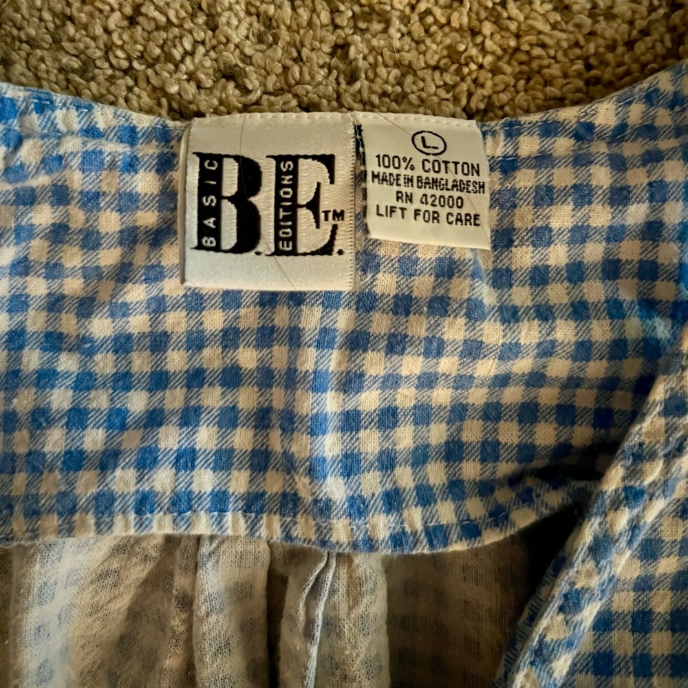 Vintage Basic Editions Blue Gingham Button Up Cot… - image 4